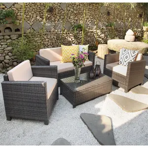 4Piece PE Rattan Garden Furniture Set Sectional Outdoor Rattan Sofa Set Patio Garden Set