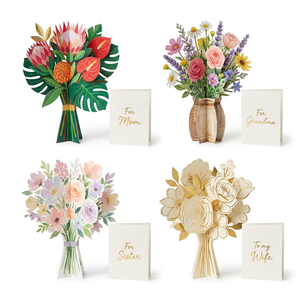 <span class=keywords><strong>Carte</strong></span> de vœux 3D personnalisée de luxe avec bouquet de fleurs pop-up pour maman, grand-mère, cadeau souvenir pour la fête des mères - Product Image 1