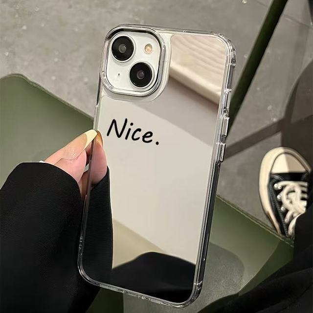 Luxury Plating Silver Cosmetic Mirror Soft Silicone Case Simplified English for IPhone17 Air16 15 Pro Max Plus Shockproof Cover