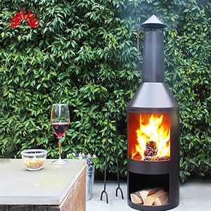 Braciere da Esterno in Acciaio con Camino <span class=keywords><strong>e</strong></span> Porta Legna, Verniciato a Polvere, Ecologico - Product Image 2