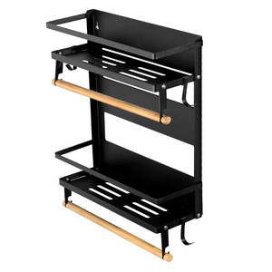Wall Mounted Type Kitchen Storage Shelf Black Color Folding Design Multifunctional Rack