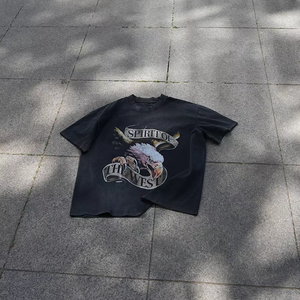 T-shirt da uomo in cotone 100% con stampa di design su richiesta, streetwear, pesante, personalizzata, vintage, lavaggio acido - Product Image 1