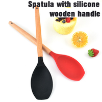 Spatule à manche en bois en silicone Spatule à crème Mélange de beurre Outils de cuisson Spatule en silicone Ustensiles de cuisine