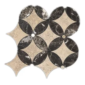 Emperador dark and Beige Color mixed mosaic stone marble mosaic tile on mesh flooring tile interior wall