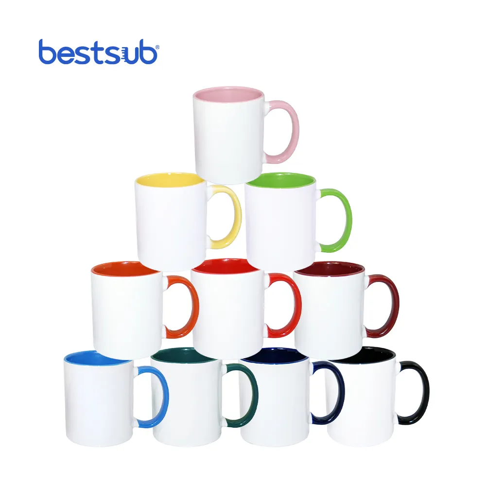 BestSub-tazas de café personalizadas, Artículo en blanco de sublimación, con foto caliente, cerámica impresa, Color, venta al por mayor, 11oz