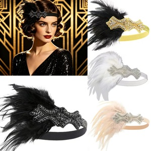 Feather <b>Headband</b> Women Vintage <b>Beaded</b> Hair Band Ethnic Style Costume Headpiece For Themed Party Banquet Masquerade Halloween - Product Image 1