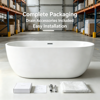 Baignoire autoportante ovale en acrylique à pieds de chaise de 59 pouces, moderne, avec chauffage à température constante, idéale pour appartement, hôtel, intérieur