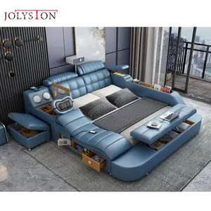 Cama inteligente de couro, cama inteligente multifuncional com design moderno para quarto e cama
