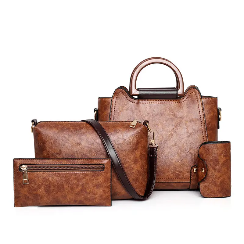 New popular high quality women PU leather shoulder handbags wallets of 4pcs one set handbags