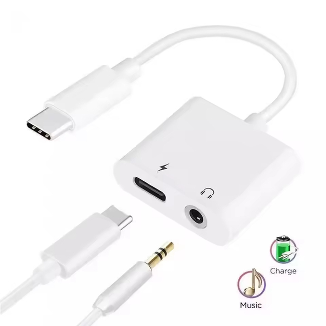 Dual USB Type C 3.5mm Aux Headphone Adapter 2 in 1 Audio Fast Charge S20 Ultra S10 9 Note10 Plus DAC for Mobile Phones