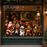 Pegatinas de Vidrio para el Desfile Navideño, Calcomanías Estáticas para Ventanas con Diseño de Papá Noel, Cascanueces, Muñeco de Nieve y Reno