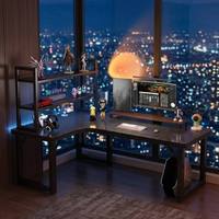 Bureau de jeu professionnel en forme de L avec étagère de rangement extensible à 3 niveaux pour le bureau à domicile et l'e-sport