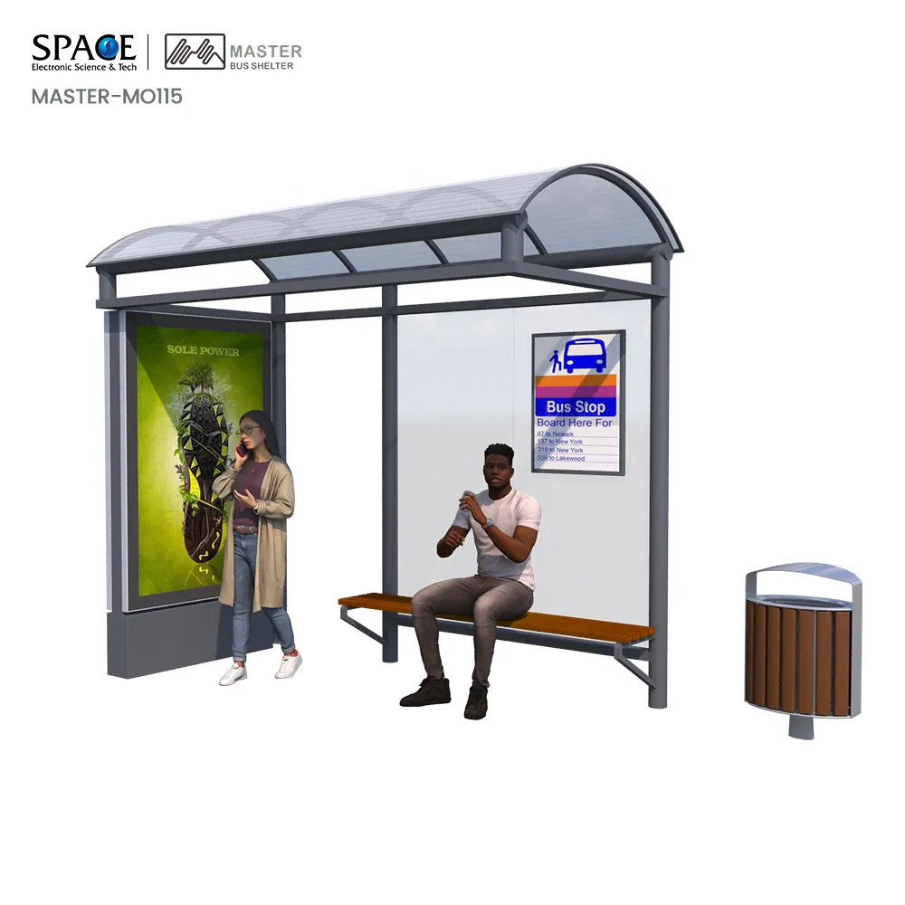 Modern City Furniture Bus Stop Shelter With Scrolling Light Box Advertising & machine