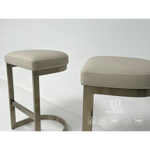 Chaise de bar sans dossier en acier inoxydable doré, avec dossier en <span class=keywords><strong>C</strong></span>, en cuir crème, de bonne qualité, pour îlot de cuisine, villa, café - Product Image 4