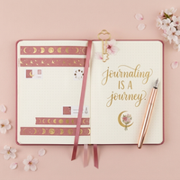 Carnet de notes LABON élégant avec broderie florale, couverture rigide en cuir végétalien A5, agenda quotidien rose esthétique pour filles, cadeau