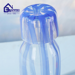 Pichet en verre de style coréen fait à la main, écologique, 1,1 L, avec couvercle, utilisation en camping, grande capacité, couleur bleu et blanc, marque Garbo - Product Image 5