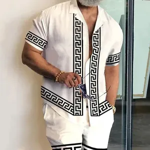 casual men clothing two piece set shorts summer shirt and short set men