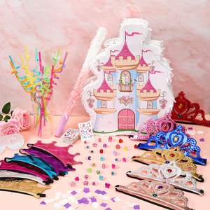 Princesse Château <span class=keywords><strong>Pinata</strong></span> Diadèmes Couronne Bandeau Masque Gem Autocollants Gem Anneaux et Pailles <span class=keywords><strong>Kit</strong></span> pour Thème Fête D'anniversaire Fournitures Décor - Product Image 3