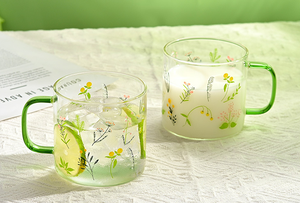 Impresión de logotipo personalizado de borosilicato alto regalo niña pequeña vajilla beber té taza de cristal mango resistente al calor taza de café de cristal - Product Image 4