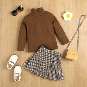 Vêtements d'automne pour enfants 2021, pull à col roulé pour filles, jupe à carreaux, tenue pour tout-petits, ensemble de vêtements - Product Image 2