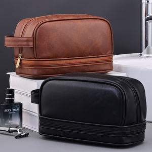 Trousse de toilette professionnelle pour <span class=keywords><strong>homme</strong></span> à double couche, essentiels pour les voyages d'affaires, <span class=keywords><strong>cuir</strong></span> PU de haute qualité, résistant à l'eau, organiseur de produits de toilette - Product Image 4