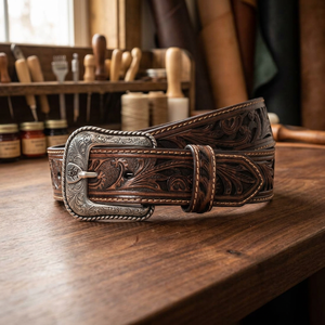 Ceinture en cuir de vachette imperméable avec boucle en acier, style vintage, à imprimé design, longueur personnalisée, carrée, solide, 100 % écologique, parmi les plus vendues - Product Image 1