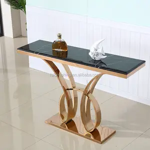 LDN02 Fashion rectangular black marble top gold stainless steel butterfly pattern base Foshan manufacturer console table
