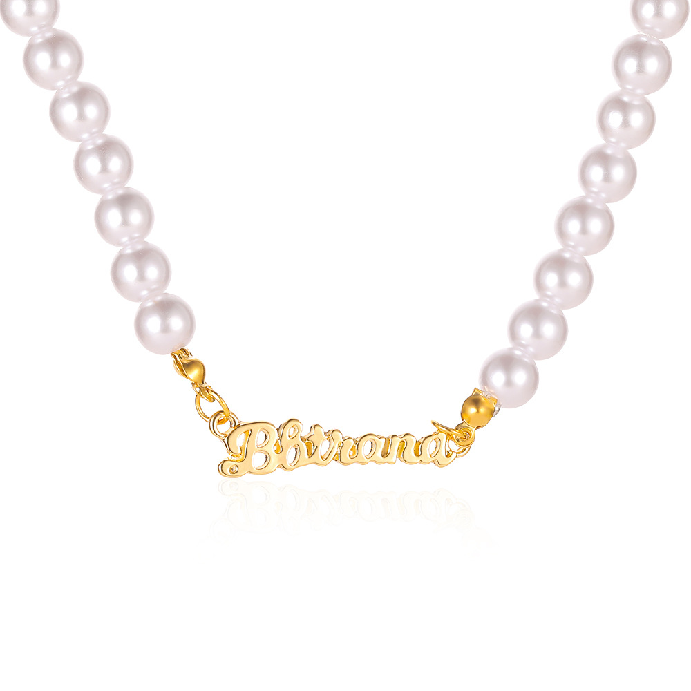Fashion Pearl Necklace Custom Name Pendant Custom Name Jewelry Personalised  Clavicle Chain Name Necklace
