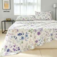 Parure de draps Queen 4 pièces en microfibre brossée double face, certifiée Oeko-TEX, ultra douce et infroissable, motif floral 1800 fils