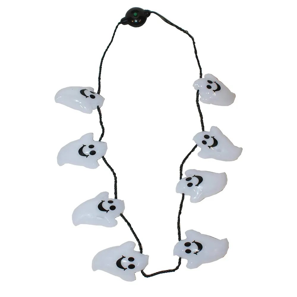 Collar de araña de murciélago de Halloween, collar de fantasma lindo de calabaza de plástico con luz Led intermitente, collar de Halloween