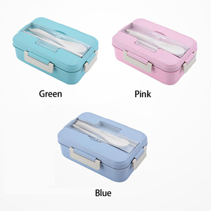 Boîte à petit-déjeuner rectangulaire en plastique écologique, portable, compatible micro-ondes, 3 compartiments, résistante aux fuites et chauffable. - Product Image 6