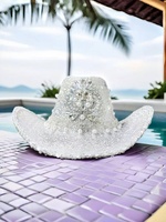 Chapeaux de Fête en Gros pour Femmes : Chapeau de Cowboy Argenté Scintillant avec Fleurs, Perles et Strass pour Enterrement de Vie de Jeune Fille, Mariage et Douche Nuptiale