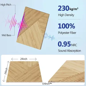 Adesivo da parete moderno con griglia a grana di legno 3D pannello acustico autoadesivo in fibra di poliestere insonorizzazione materiale espanso acustico hotel - Product Image 2