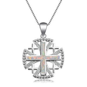 Collana pendente in opale blu croce gerpusalem all'ingrosso - Product Image 2