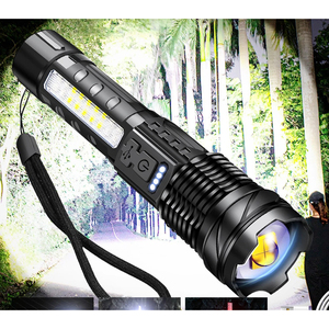 USB recargable láser blanco zoom telescópico hogar al aire libre COB rojo azul advertencia luces laterales <span class=keywords><strong>LED</strong></span> antorcha luz táctica linterna - Product Image 4