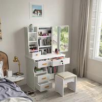 Commode de chambre à coucher moderne européenne personnalisable avec miroir éclairé Table de maquillage en MDF durable avec tiroirs