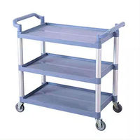 Chariot de service alimentaire à 3 niveaux pour hôtel, avec boîte à couverts, pour cantine et cuisine, quatre roues, gris et noir, en plastique