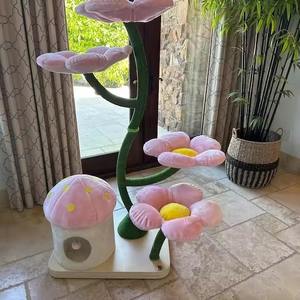 <span class=keywords><strong>Arbre</strong></span> à <span class=keywords><strong>chat</strong></span> en bois moderne et <span class=keywords><strong>simple</strong></span>, motif floral, avec lit pour <span class=keywords><strong>chat</strong></span> et design compact pour petits appartements - Product Image 1