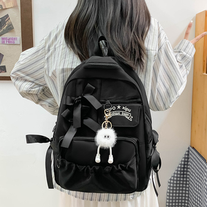 Dropshipping Nylon Women <b>Large</b> Capacity College Backpack Cute <b>Bow</b> Pleated Stylish Student Daily Shoulder Handbag - Product Image 1