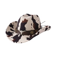 Chapeau de cowboy imprimé vache marron et blanc avec ceinture à clous Longhorn, idéal pour les fêtes Western et le Rodeo, pour adultes - Vente en gros
