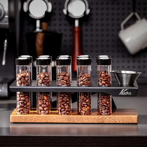 Support de rangement pour grains de café Kafei Shi, 10 bouteilles en verre hermétiques avec système de distribution, pour la maison ou la présentation en café - Product Image 3