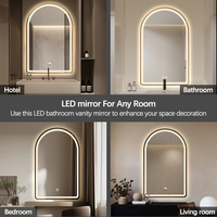 Miroir de salle de bain LED moderne avec éclairage, à intensité variable en continu, interrupteur tactile, anti-buée, encadré, suspendu en forme d'arche