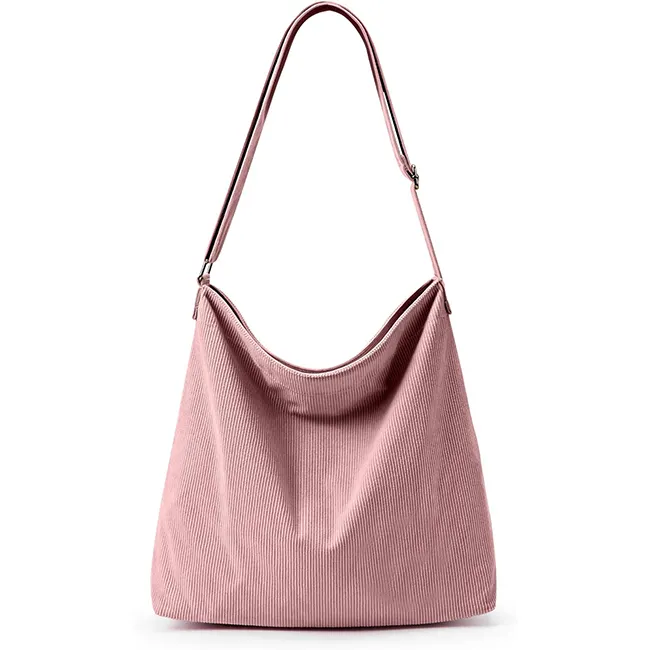 Bolso de mano de pana a la moda superventas de fábrica OEM para mujer, bolso de mano informal con cremallera, bolso de hombro Hobo cruzado grande