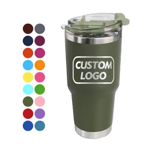 Custom Logo New Lids 30oz Powder Coated Vacuum Tumbler Stainless Steel Insulated Car Travel Coffee Mugs With Straw