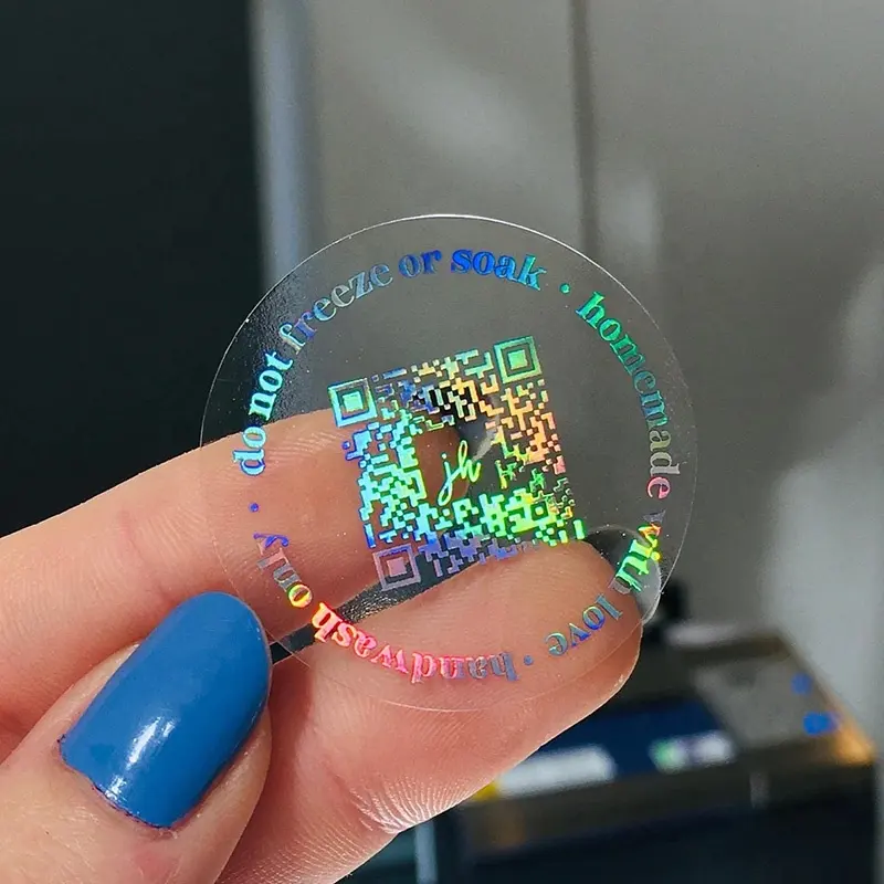 Pegatina holográfica transparente, personalizada, antifalsa