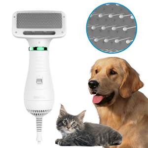 米国プラグ 2-in-1 ペット用ヘアドライヤー＆コーム 2段階温度調節 110V 電動犬用グルーミングスリッカーブラシ（ブロードライヤー付き） - Product Image 1