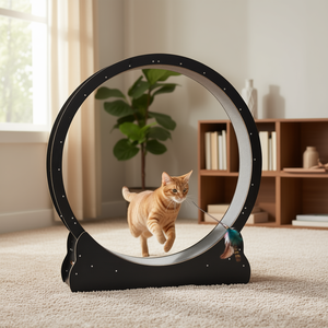 Roue d'exercice pour chat en bois, 48 pouces, silencieuse, tapis roulant d'intérieur avec piste moquettée pour chats - Product Image 2