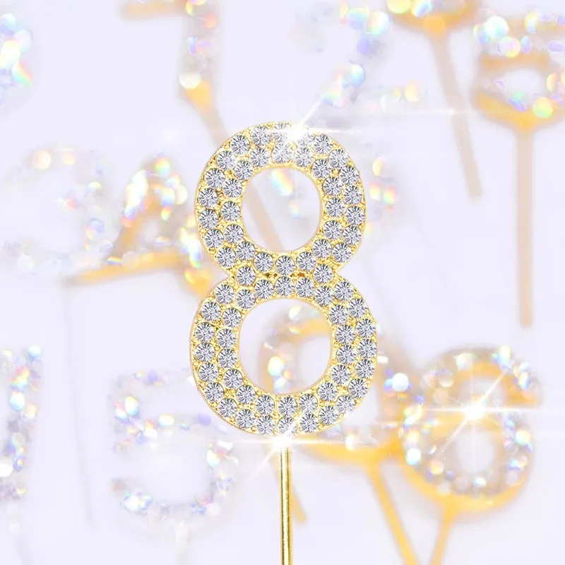 Décoration de gâteau en or et argent avec diamant, numéro 0-9, pour fête d'anniversaire, décoration de gâteau de mariage, décoration de Cupcake