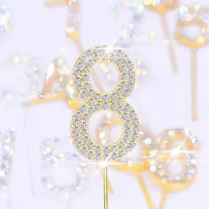 Gold Silver Diamond-studded Number 0-9 Cake Topper for Birthday Party Decoration Wedding Cake Decorations Cupcake Toppers