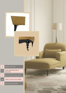 Chaise Longue Tapizada en Amarillo Mostaza Moderno con Estructura de Madera Maciza y Ruedas - Sillón de Descanso Ecológico y Duradero - Product Image 5
